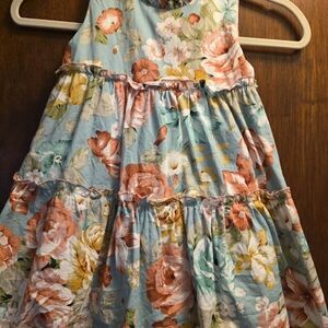 Cactus Floral Kids Dress in Blue and Pink